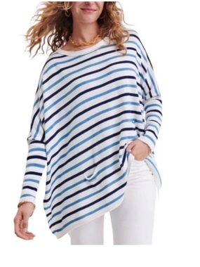 MER-SEA Catalina Crewneck Travel Sweater One Size Navy Blue Striped Mersea Top